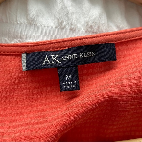 ANNE KLEIN ORANGE SLEEVELESS TOP/BLOUSE WITH RUFFLE NECKLINE, SILKY FABRIC, MED - Picture 7 of 8